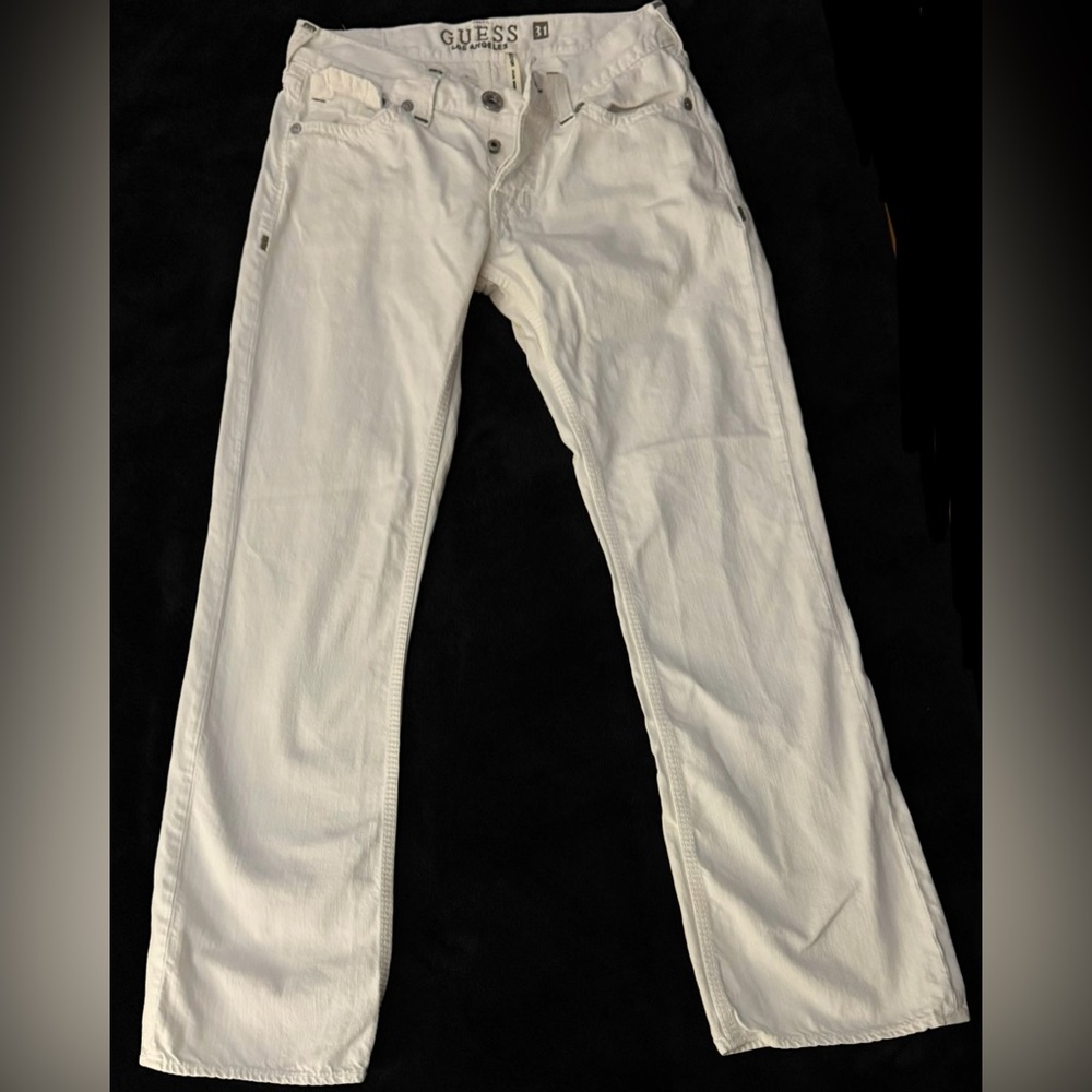 Men's White Guess Straight Boot Cut Jeans Falcon Edition